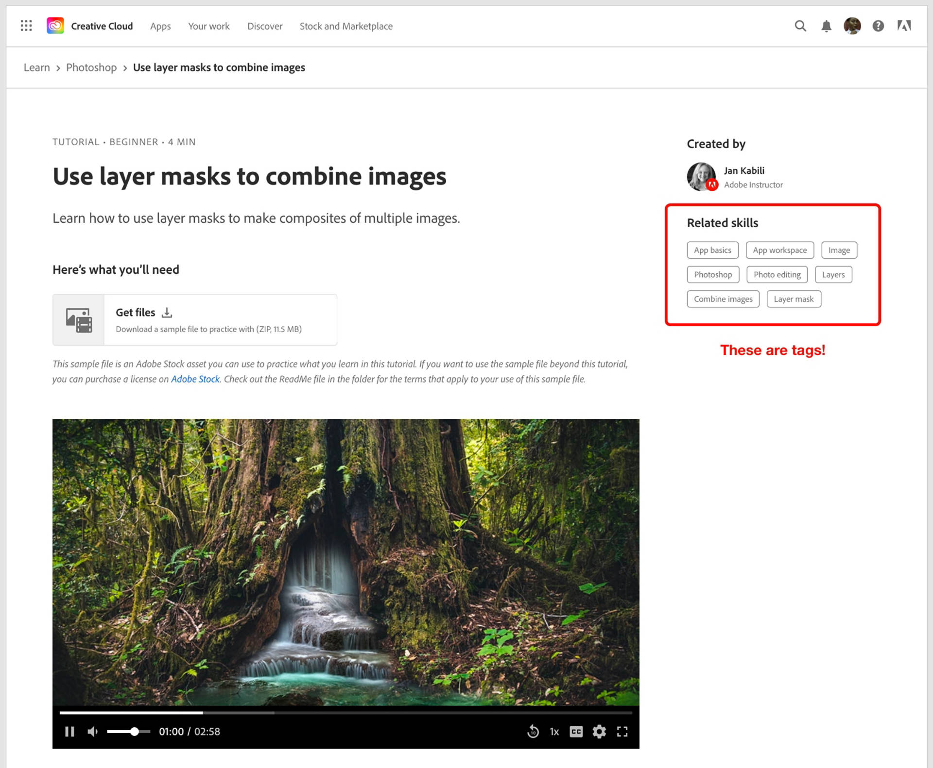 Tags shown on web tutorial