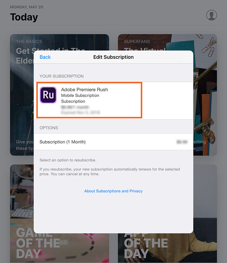 Accessing your Premiere Rush subscription details