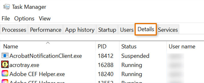 Click the Details tab on Task Manager.