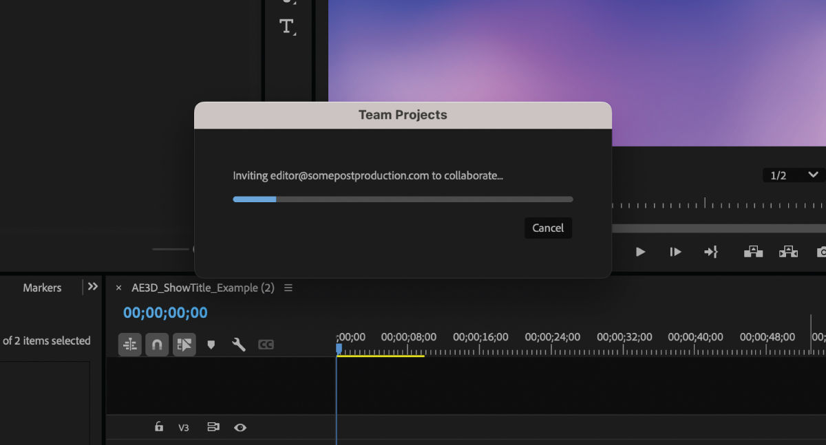 A screenshot that shows the invitation email progress.