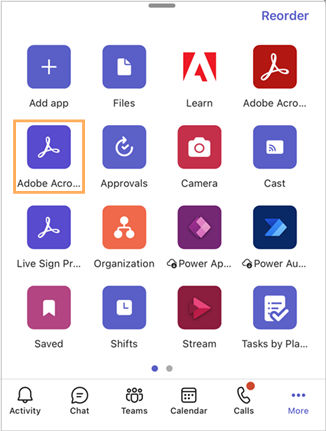 Application mobile Acrobat Sign pour Microsoft Teams