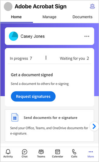 Acrobat Sign for Microsoft Teams mobile app