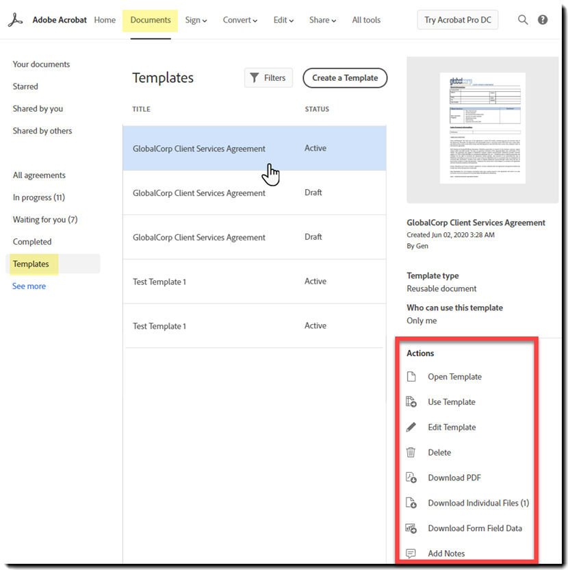 Template Actions