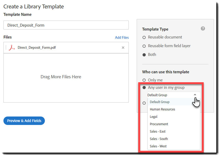 Template properties -- Select the group