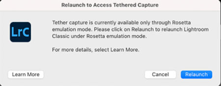 Relaunch Lightroom Classic in Rosetta mode