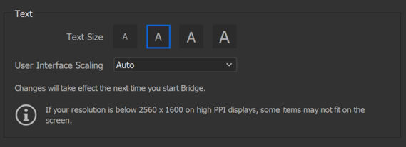 User Interface Scaling option in Bridge Preferences