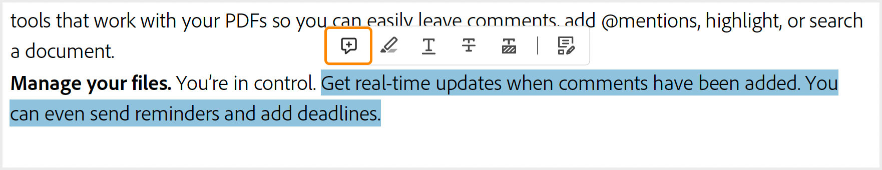 Select text and add a sticky note