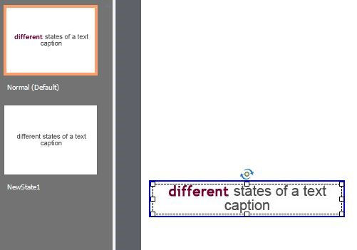 Example: The different formatting of the text caption does not flow to the new state