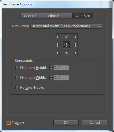 Text frame fitting options in InDesign