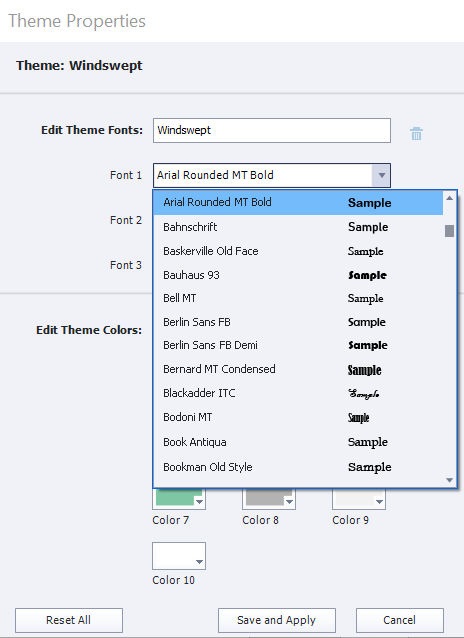 Theme Properties dialog