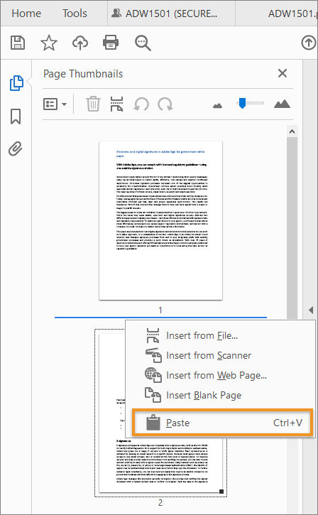 Right click and paste the page