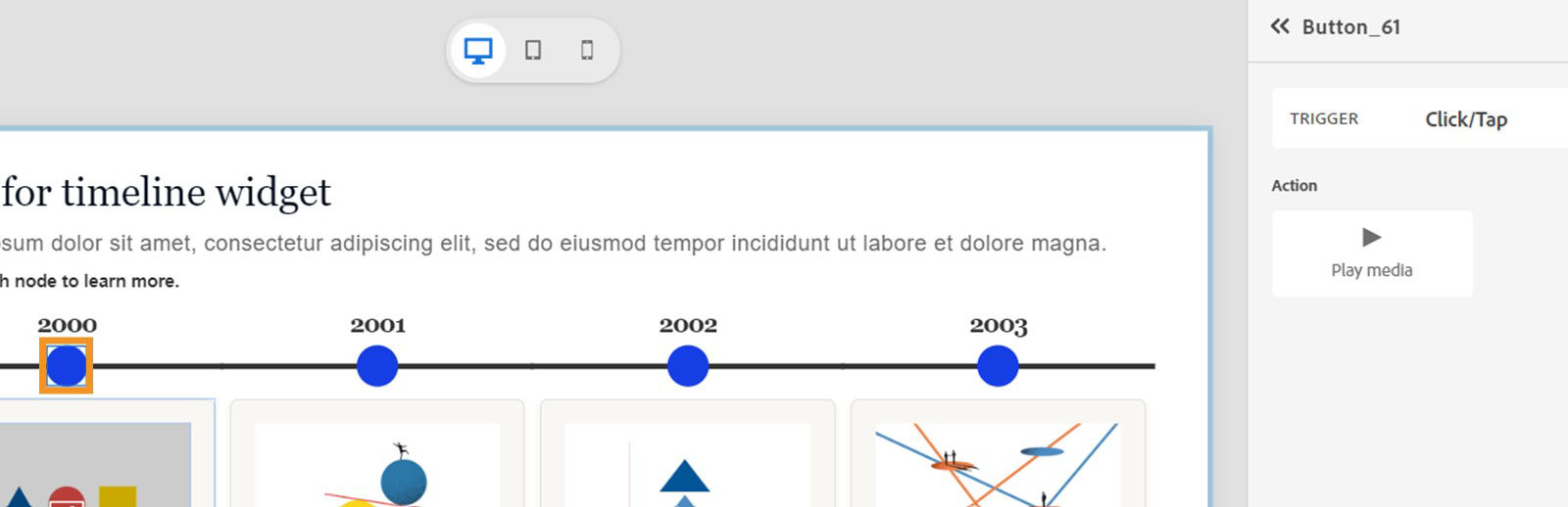 Select each node in the Timeline widget to add audio interactions