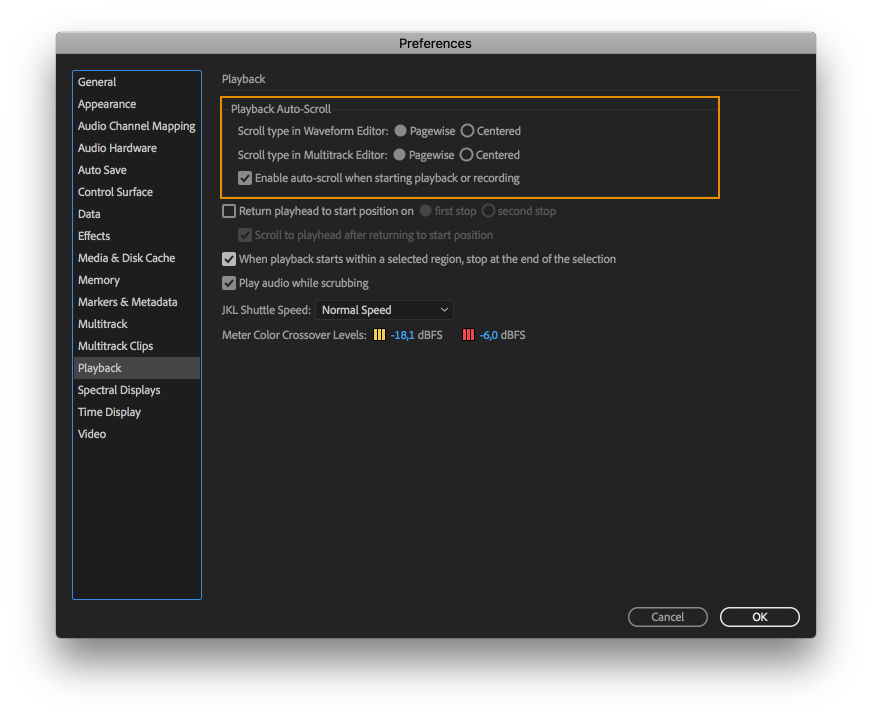 Auto-scroll under playback preferences