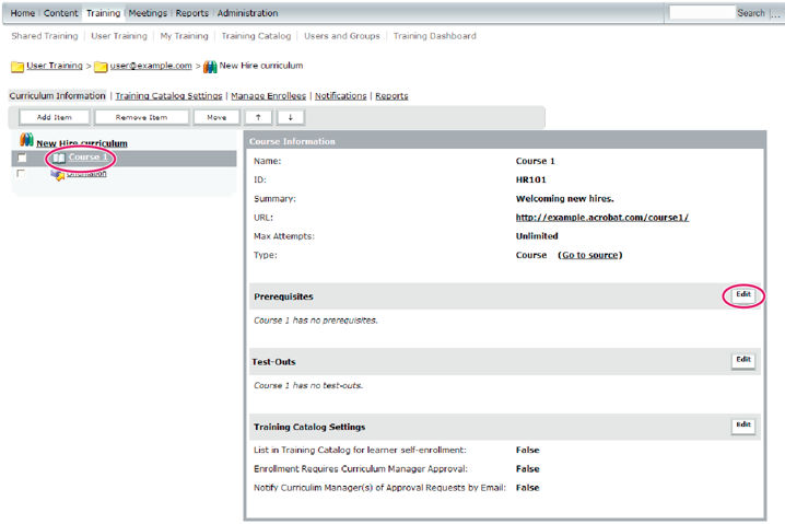 In the Course Information Prerequisites area, click Edit to create a specific learning path.