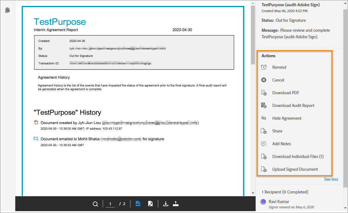 View agreement details