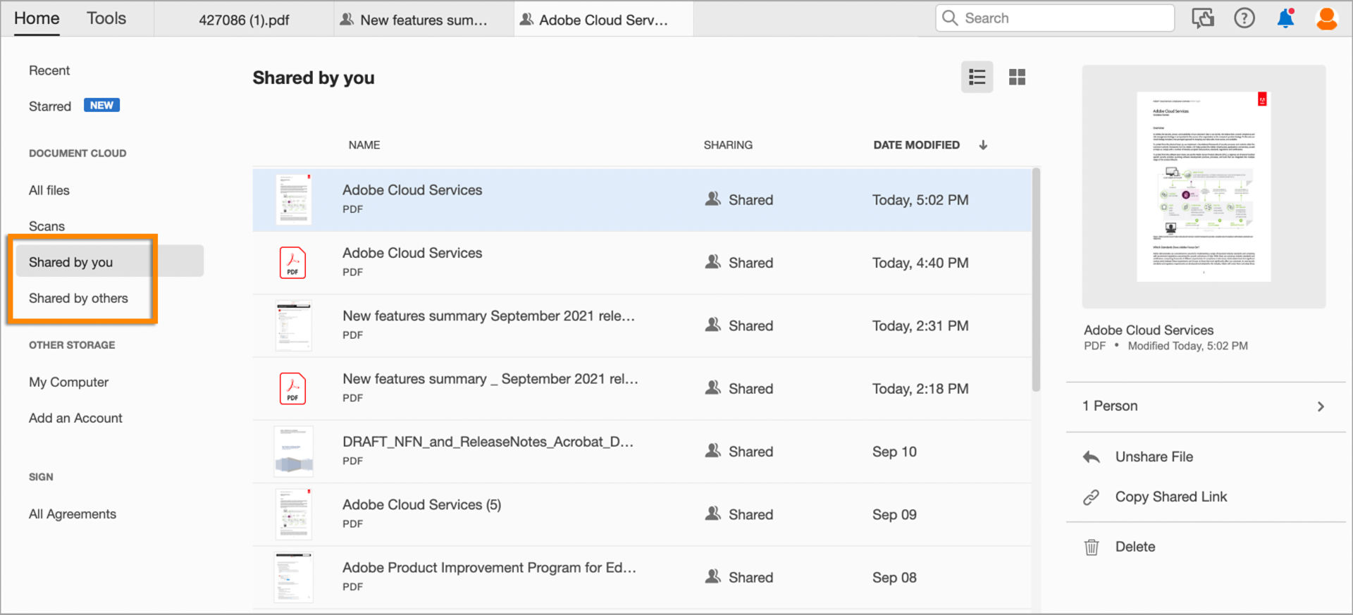 Operations on shared files
