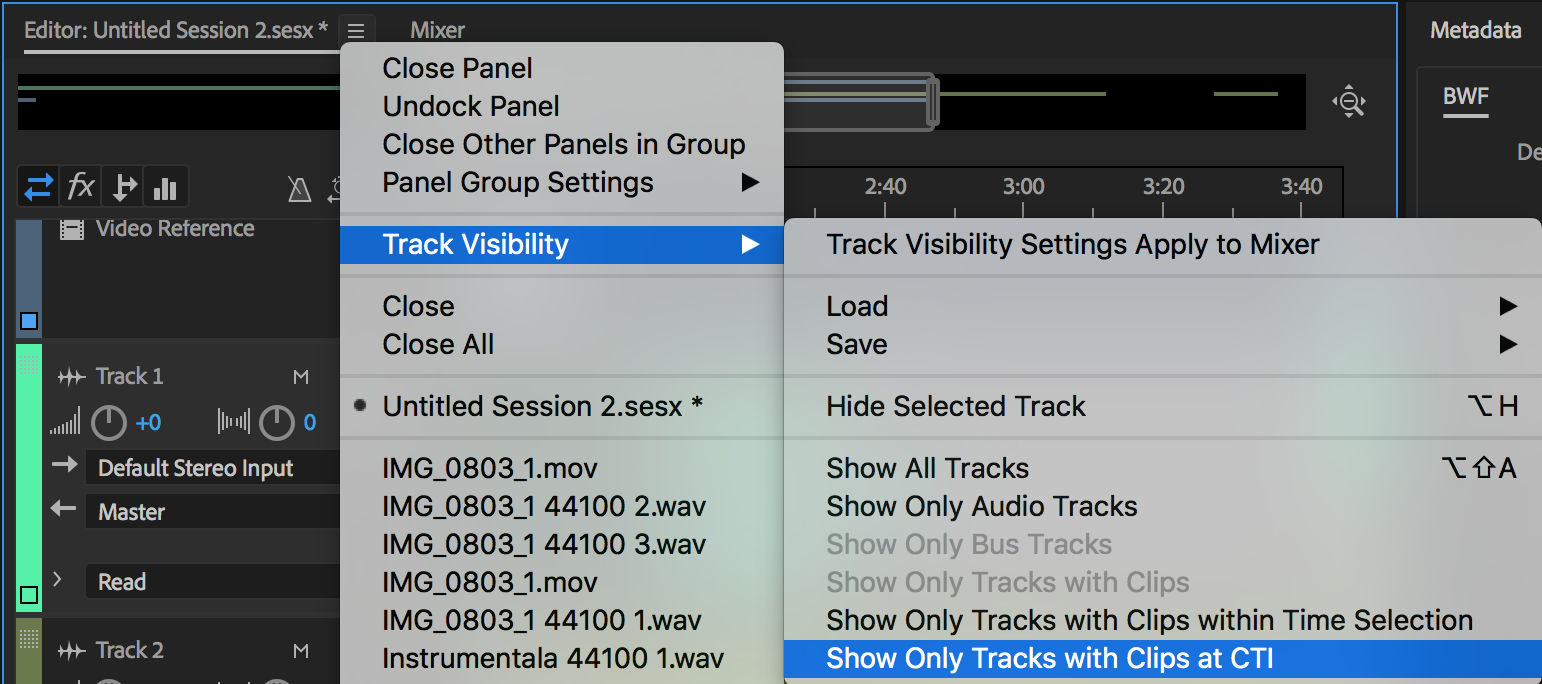 Use basic multitrack controls for Adobe Audition