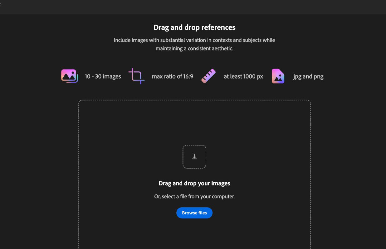 The are option to add or drag and drop image to start training the model.