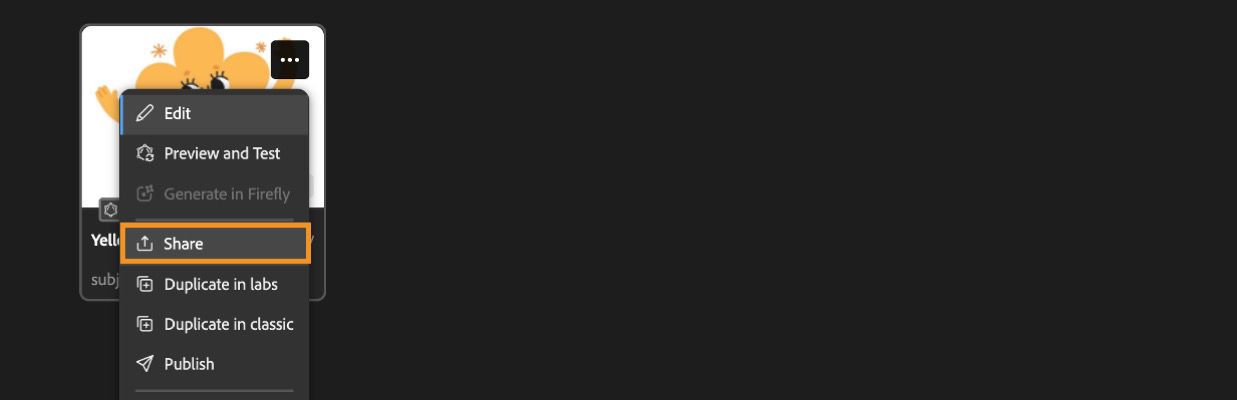 Access different actions for the model by selecting 'Share' from the 'More' menu.