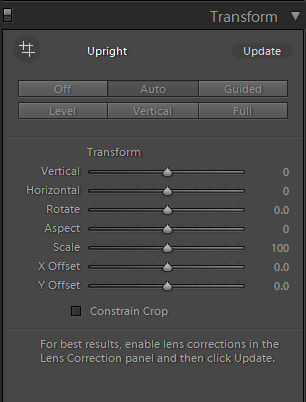 The new Transform panel in Lightroom CC