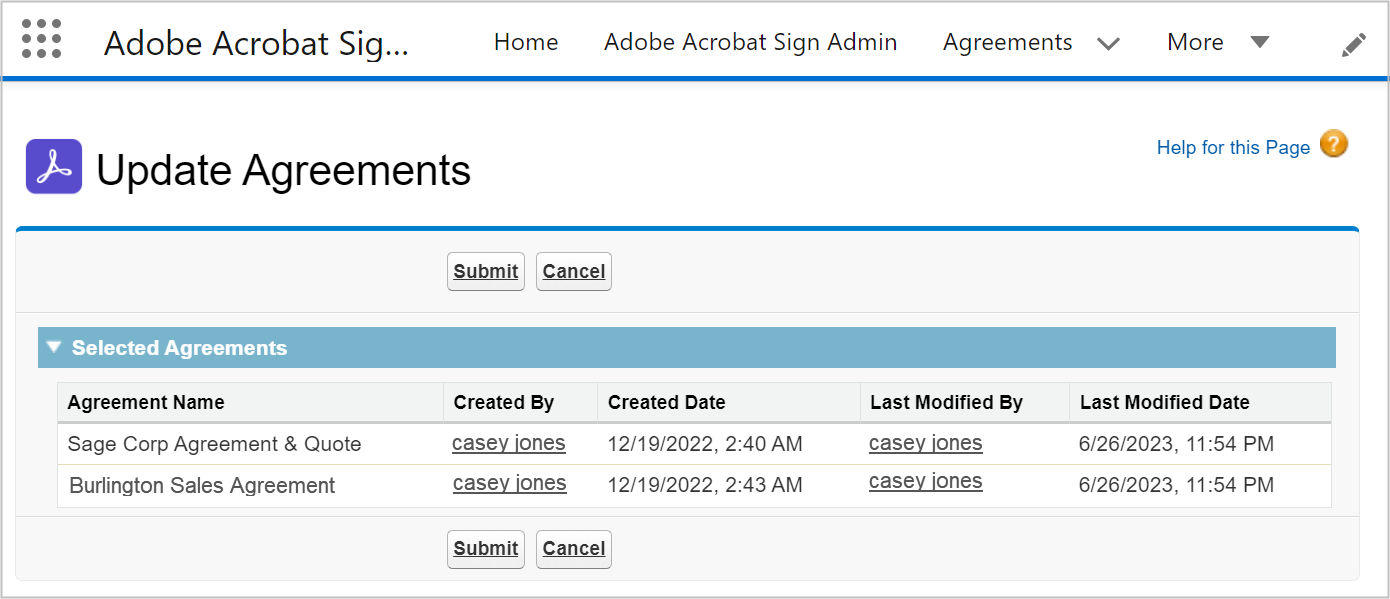 Salesforce için Acrobat Sign'daki geçmişte gönderilmiş sözleşmelerde veri eşlemeyi tetikleyin.