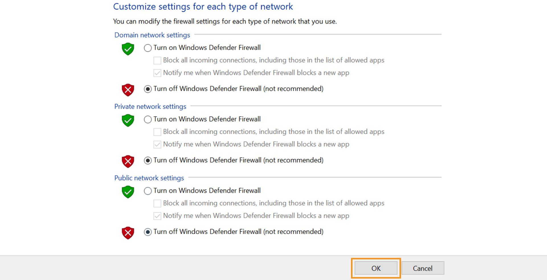 Turn on_off Windows Defender Firewall