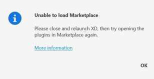 Unable to load Marketplace in Adobe XD