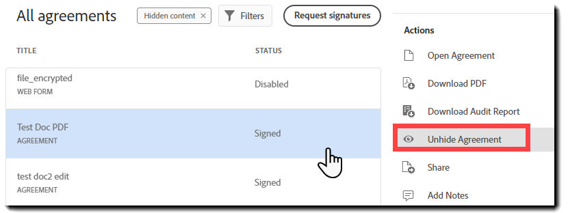 Unhide agreement