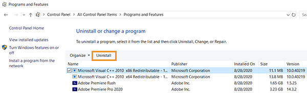 Uninstall Microsoft Visual packages