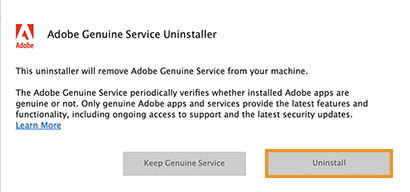 Adobe Genuine Service uninstaller notification