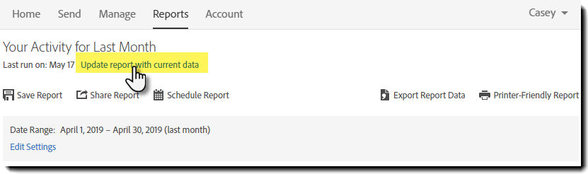 Report page option - Update Report with Current Data