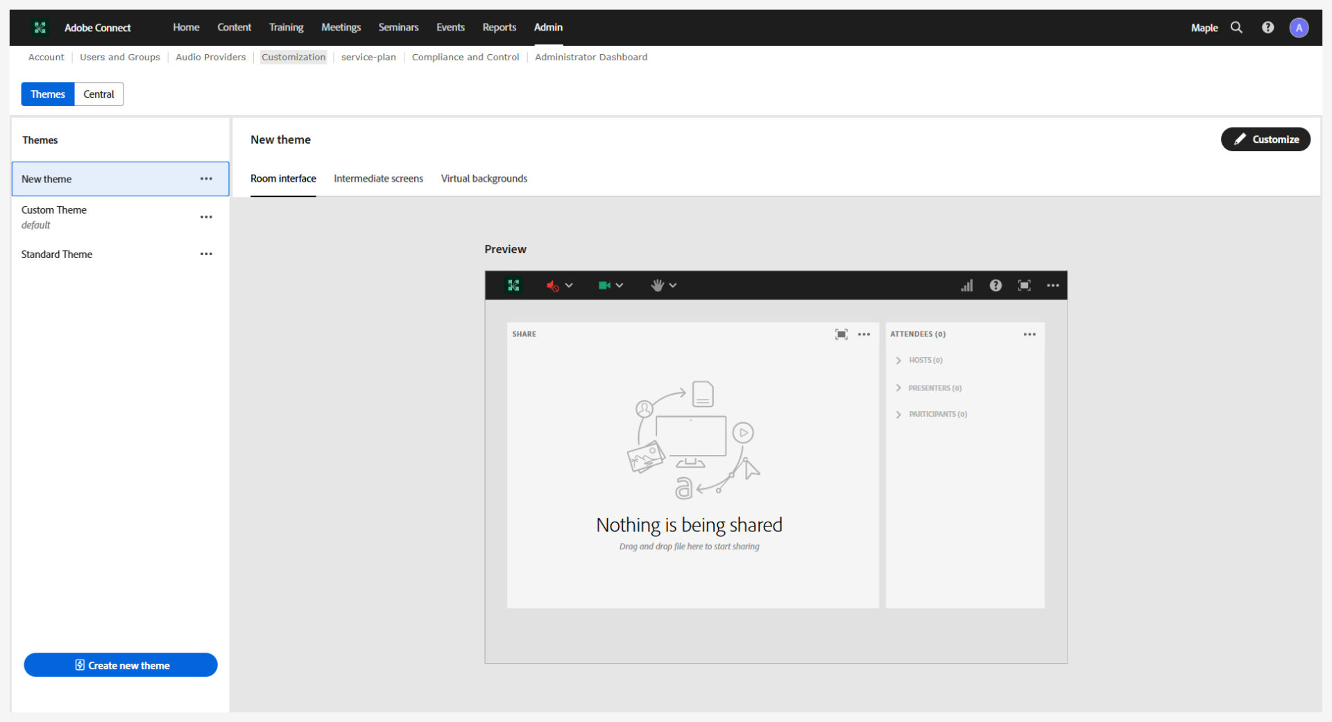 Updated Customization Page showcasing multiple themes