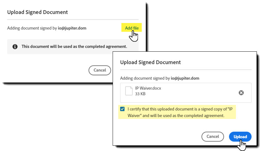 Upload signed document - add file