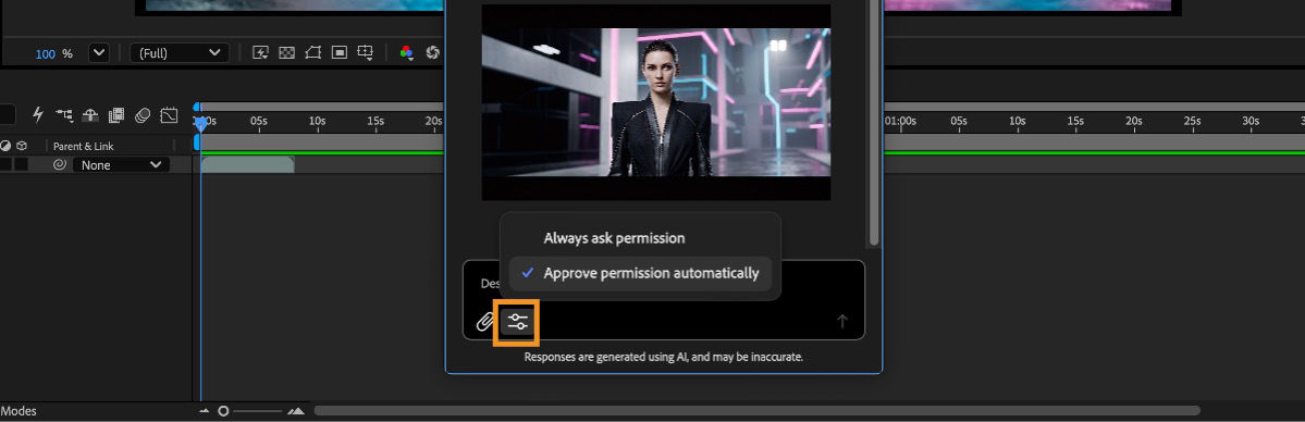 The Assistant's settings menu shows two permission options: always ask permission or approve permission automatically.