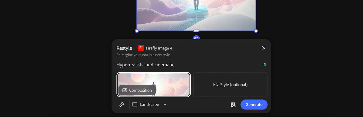 Select images from the canvas to apply the Restyle by Firefly Image 4 preset.