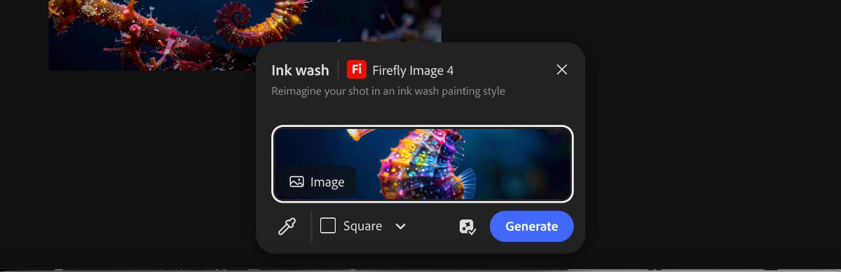 Select an image from the canvas to apply the Ink wash by Firefly Image 4 preset.