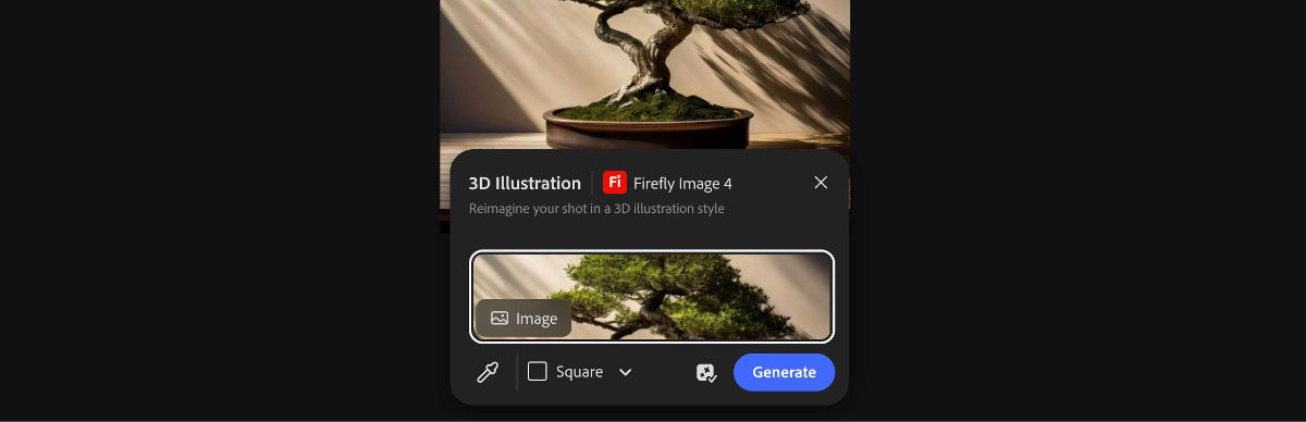 Select an image from the canvas to apply the 3D Illustration by Firefly Image 4 preset.