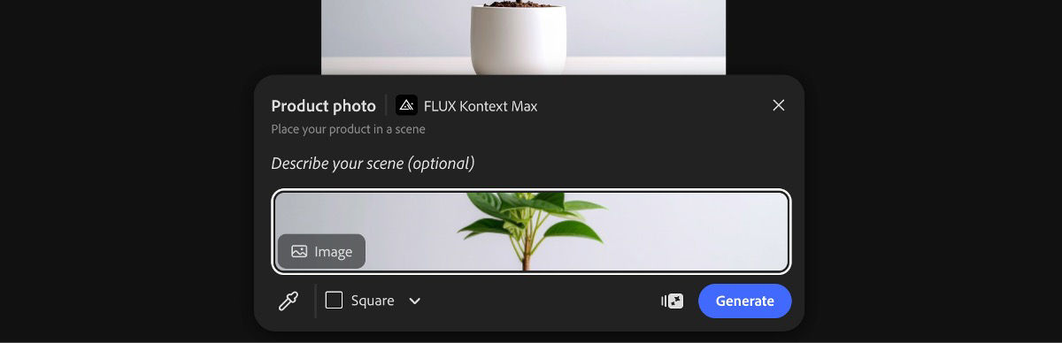 Select an image from the canvas to apply the Product photo by FLUX Kontext Max preset.
