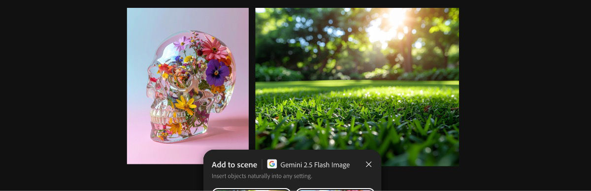 Select an image from the canvas to apply the Add to scene by Gemini 2.5 Flash Image preset.