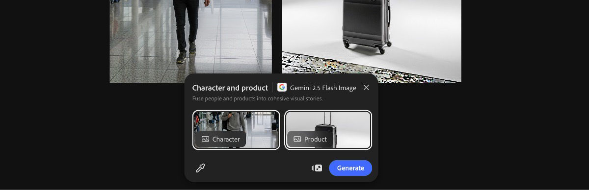 Select images from the canvas to apply the Character and product by Gemini 2.5 Flash Image preset.