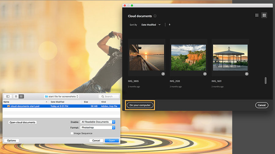 Cloud documents window with the On Your Computer button highlighted