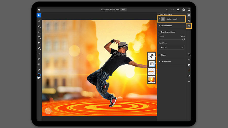 Gradient map applied to a layer using Photoshop on the iPad