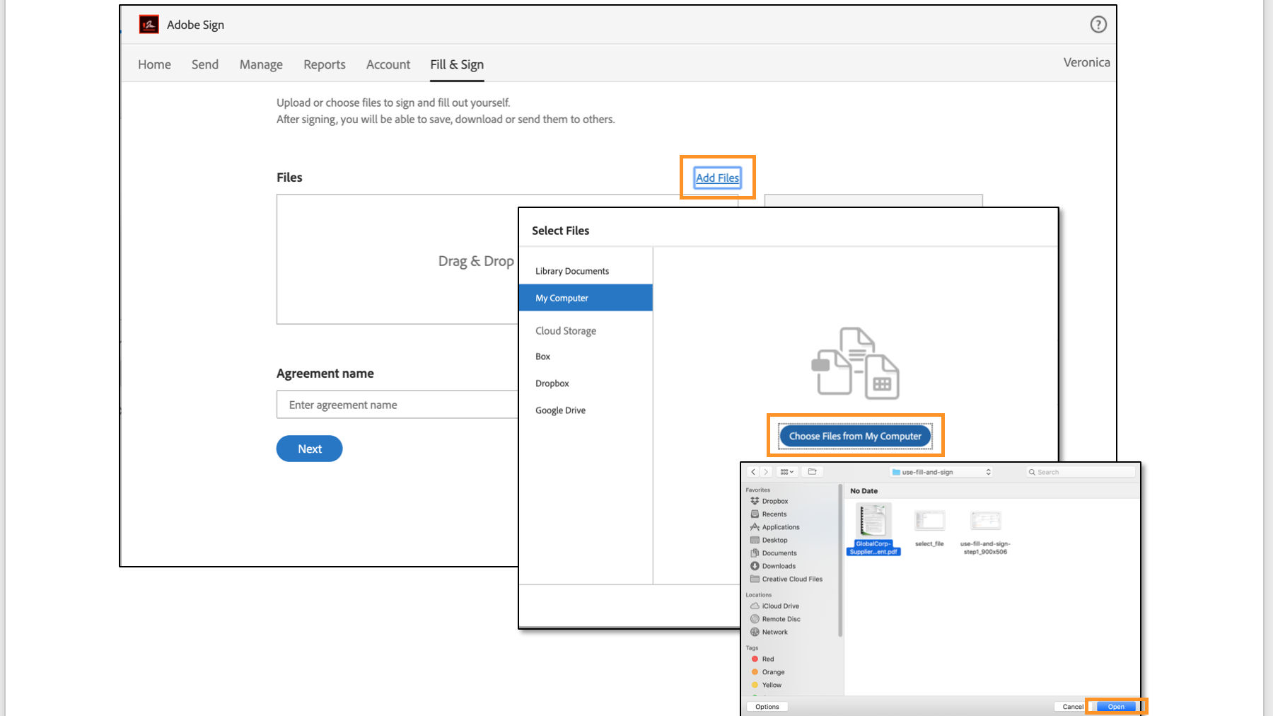 adobe fill and sign step 2, open a form to fill in or sign