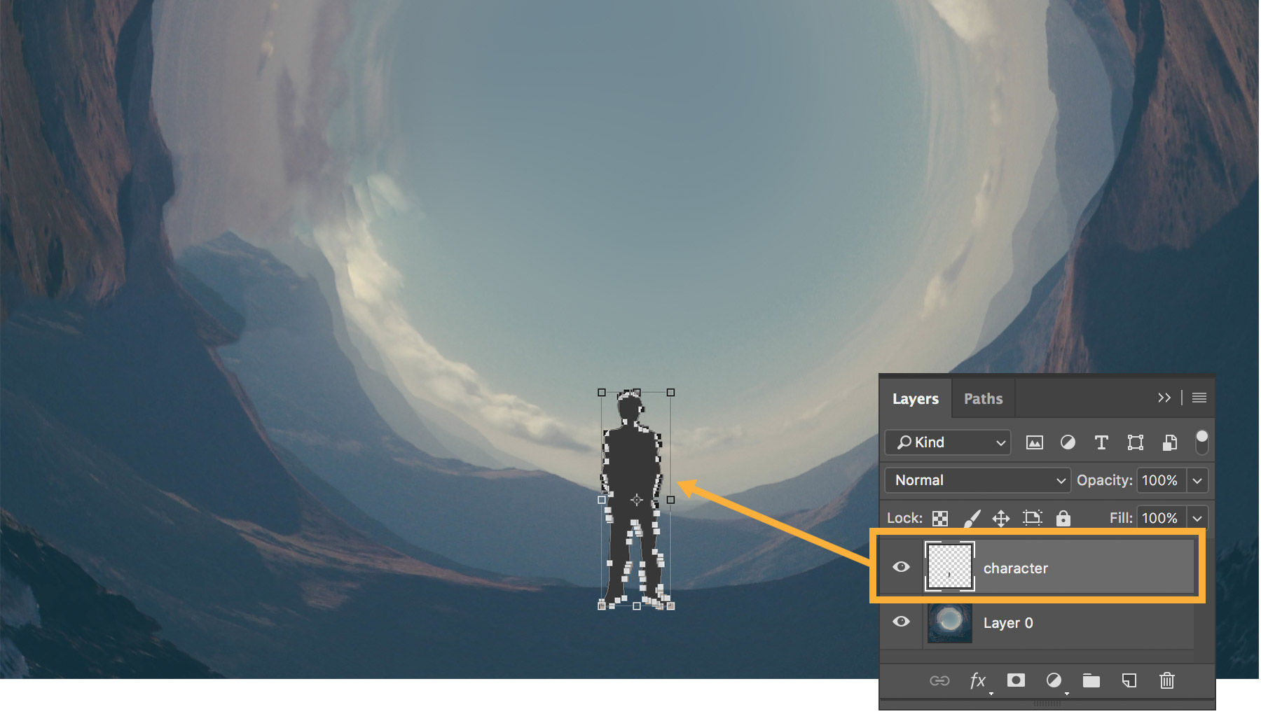 Place the traced silhouette of a figure after resizing it