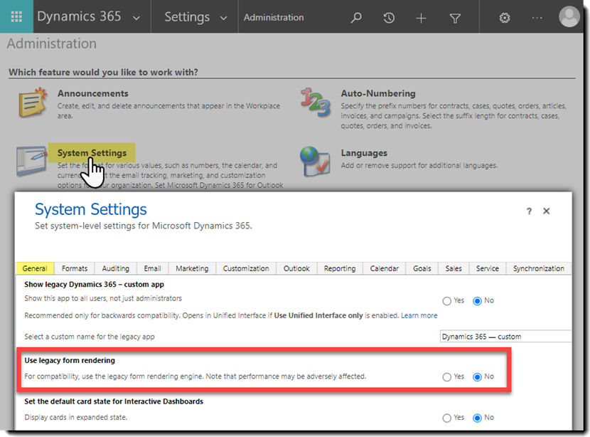 The System Settings page