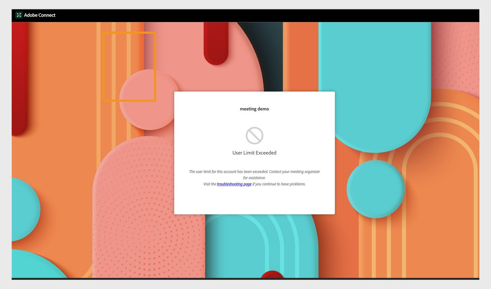 Meeting room entry interface showing the user limit exceeded message