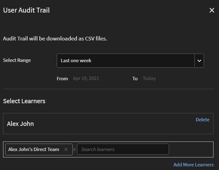 User audit trail dialog