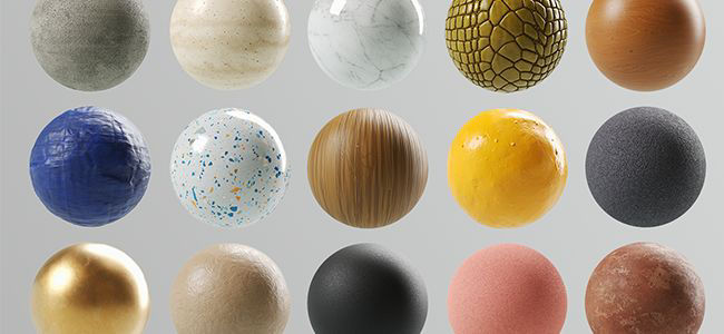 A list spheres displaying side by side, showcasing the different new materials