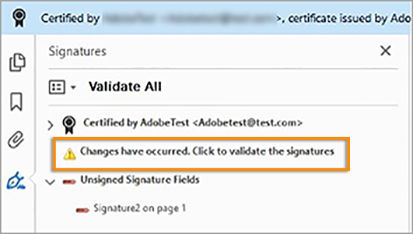Validate changes in a certified PDF
