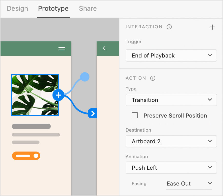 Video with an End of Playback trigger that transitions to an artboard